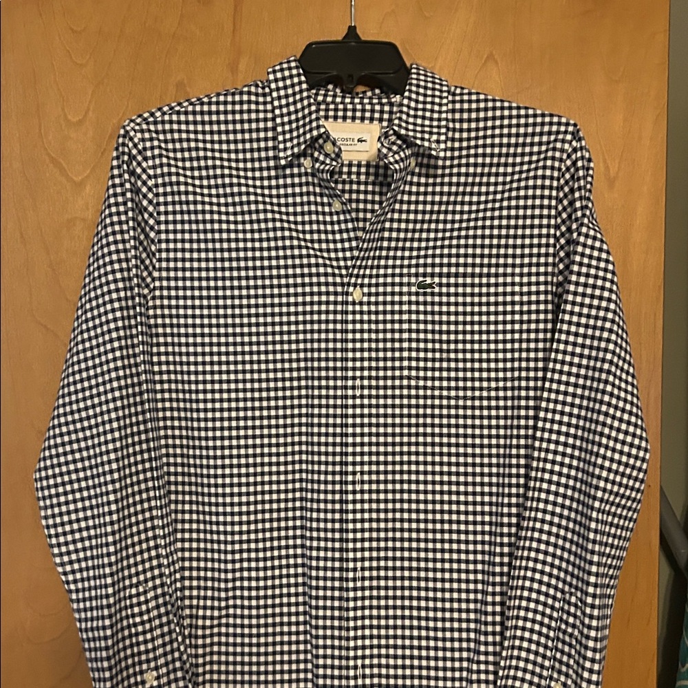 Lacoste Navy and White Checkered Casual Button Down Shirt
